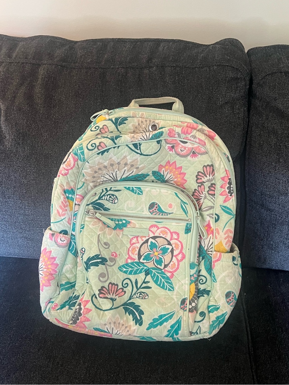 Vera Bradley Fresh-Cut Floral Green Quilted Cotton Campus Backpack Bookbag